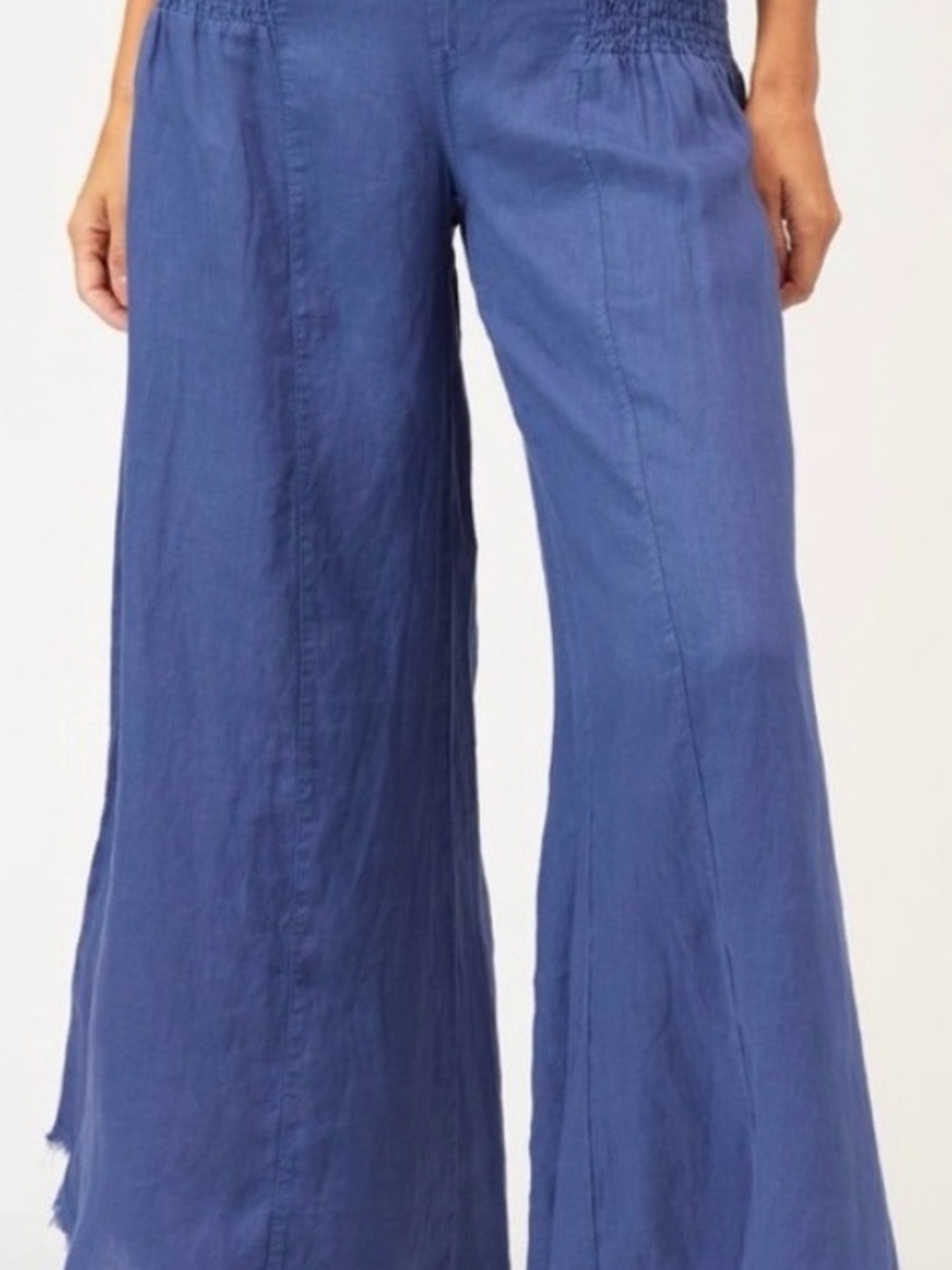XCVI Wide-Leg Smocked Waist Pants in Denim Blue